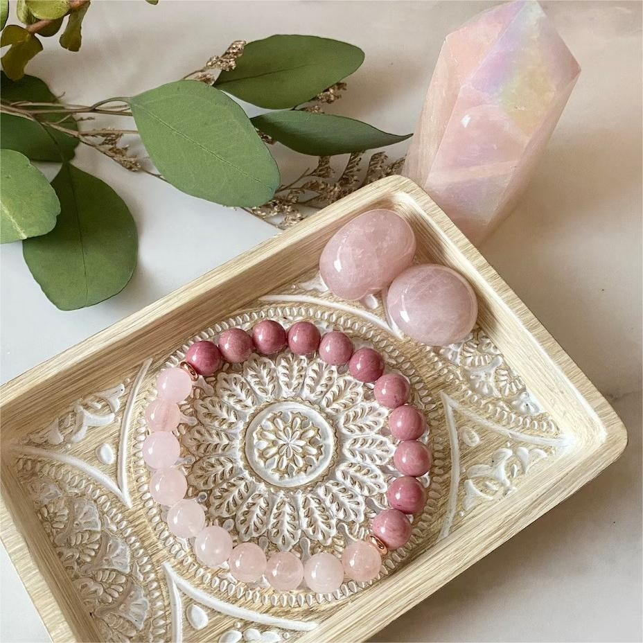 Rose Quartz & Rhodonite Gemstone Beads Healing Women Bracelet for Self Love Gift