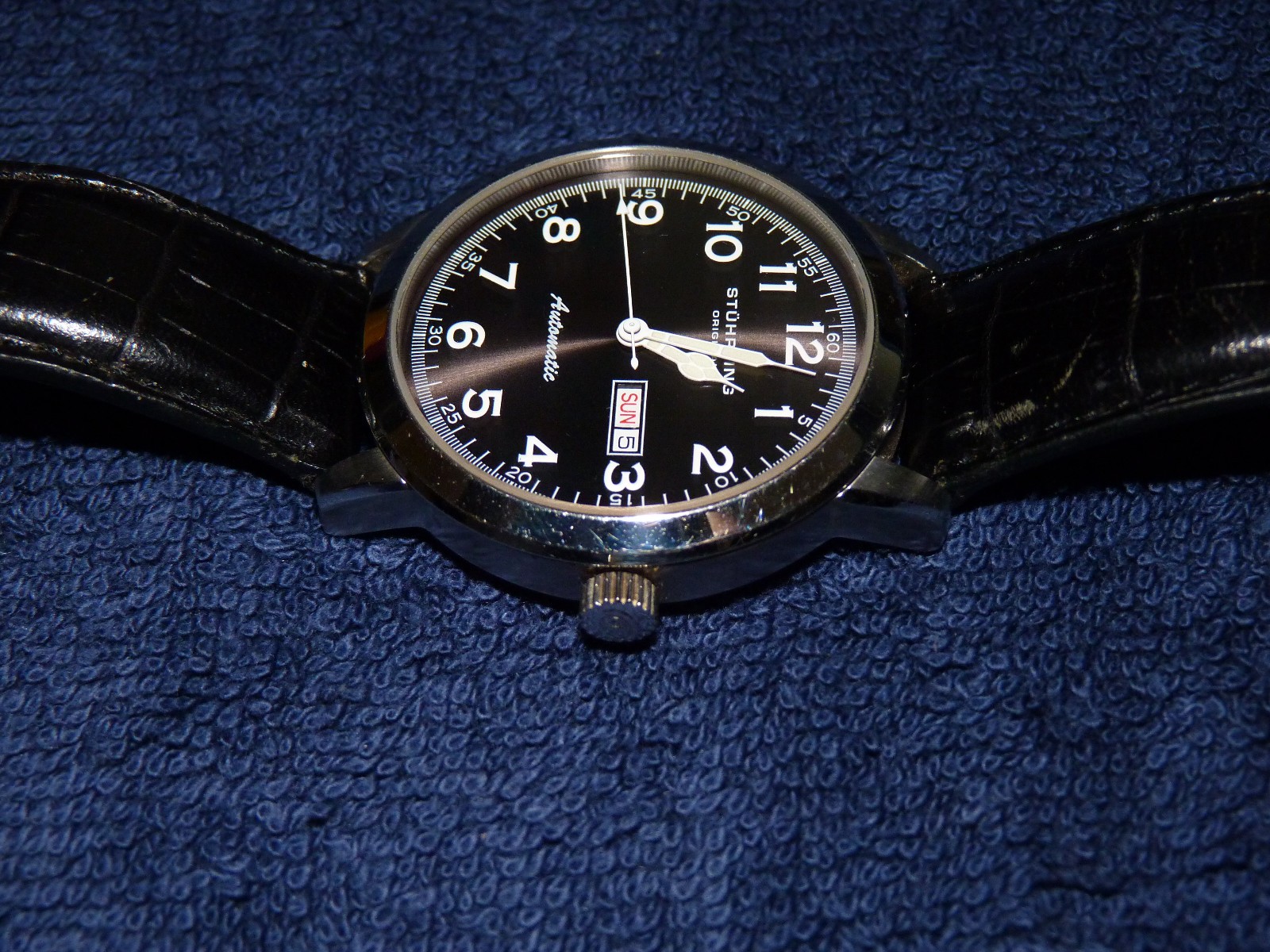 Stuhrling Original Lexus 44mm Day & Date, Charcoal Gray Dial, Black Strap, VG
