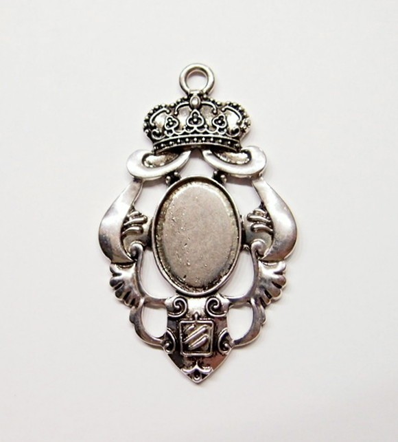 4 of 25x18mm Antique Silver Plated Victorian Crown Crest Pendant Setting 75x43mm