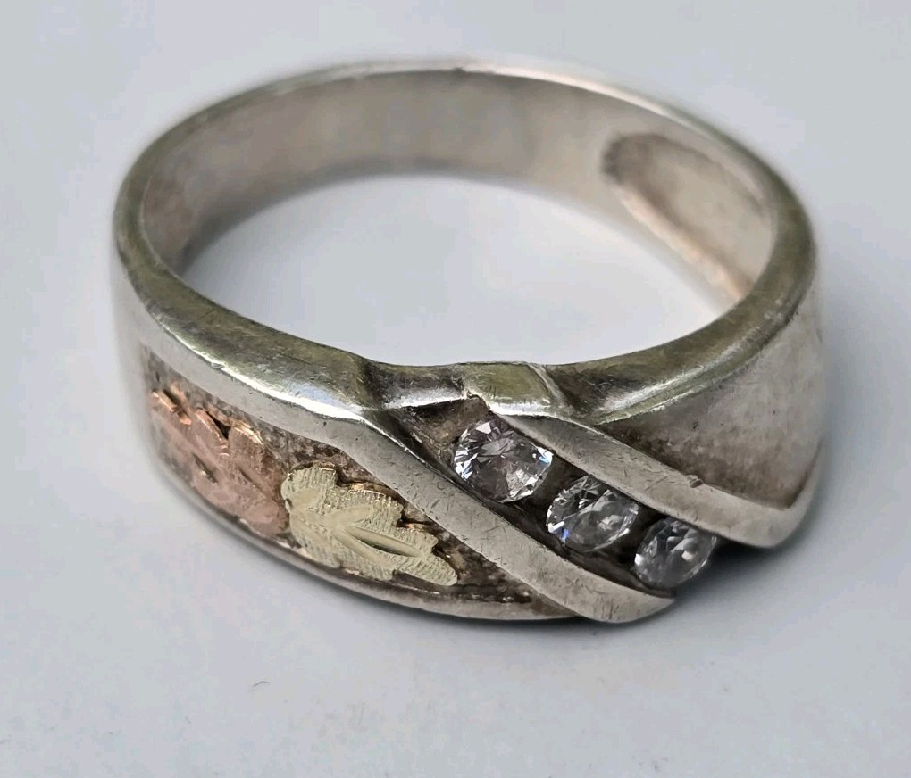 Black HILLS Sterling Silver 1OK GOLD Ring Size 11 w/ 3 Gemstone – 9mm x 4mm 7gms