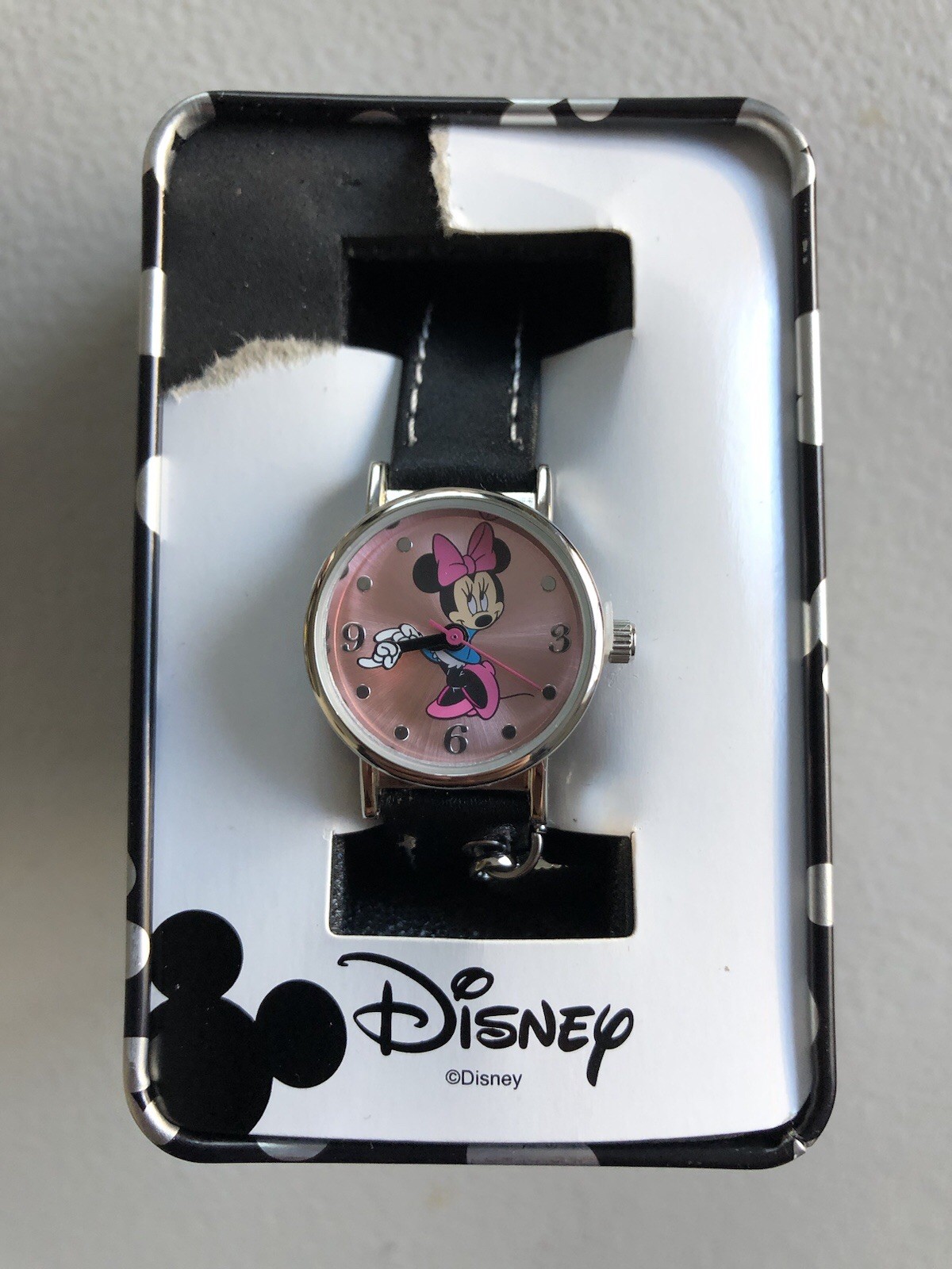 DISNEY MZ BERGER & CO MINNIE MOUSE WRIST WATCH New in Tin Needs Battery