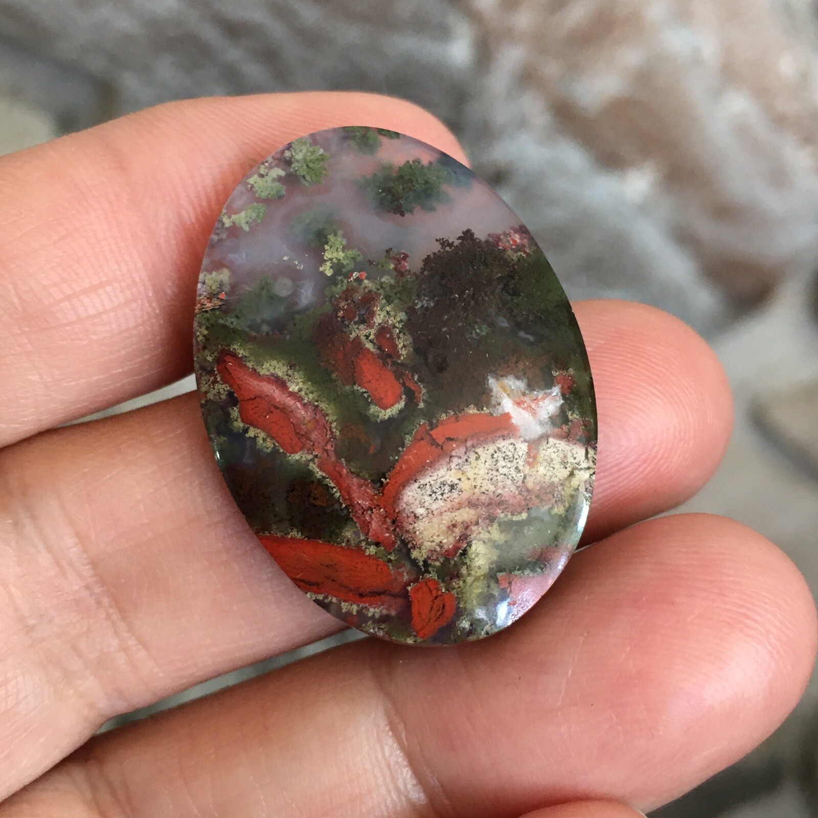 31.7×22.5x6mm Fine Garden Moss Agate Oval Cabochon Loose Picture Stone