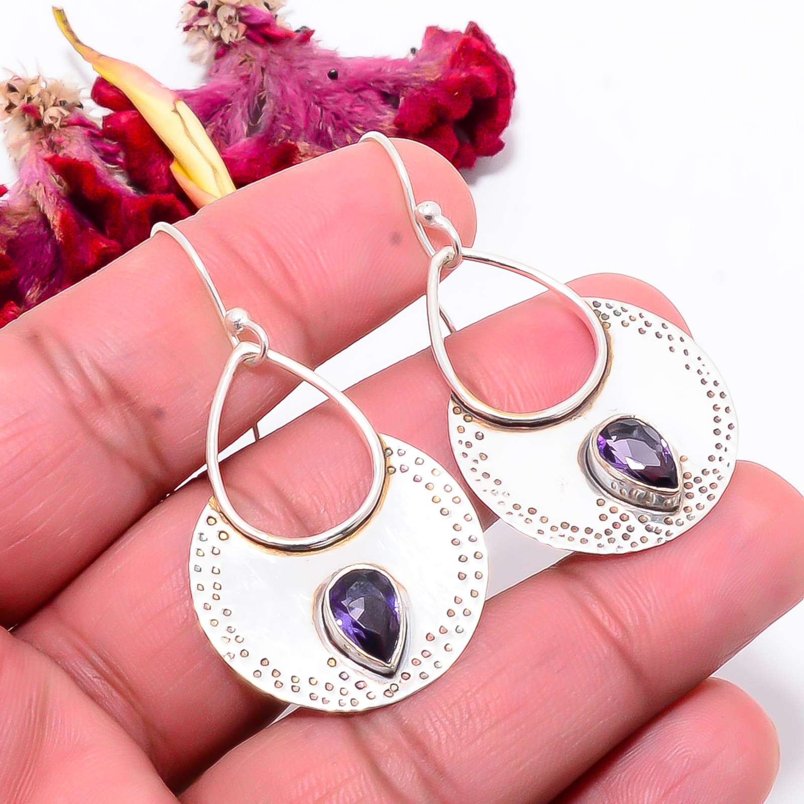 Iolite Gemstone Designer Handmade 925 Sterling Silver Earring 1.87″ Sku37