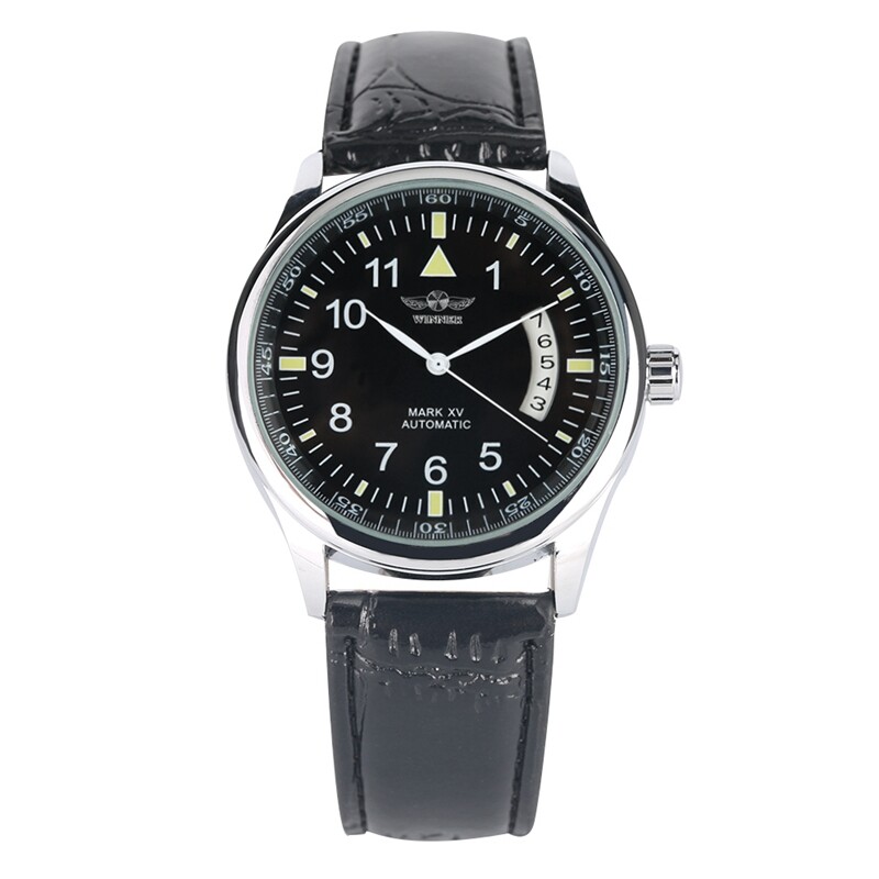 WINNER Men’s Automatic Mechanical Wrist Watch for Men Steel Case Leather Strap