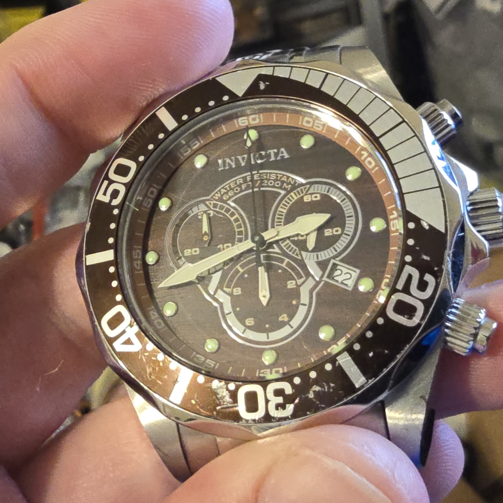 Invicta Grand Diver Men’s Watch Brown Teak Wood Chronograph 0164 47mm