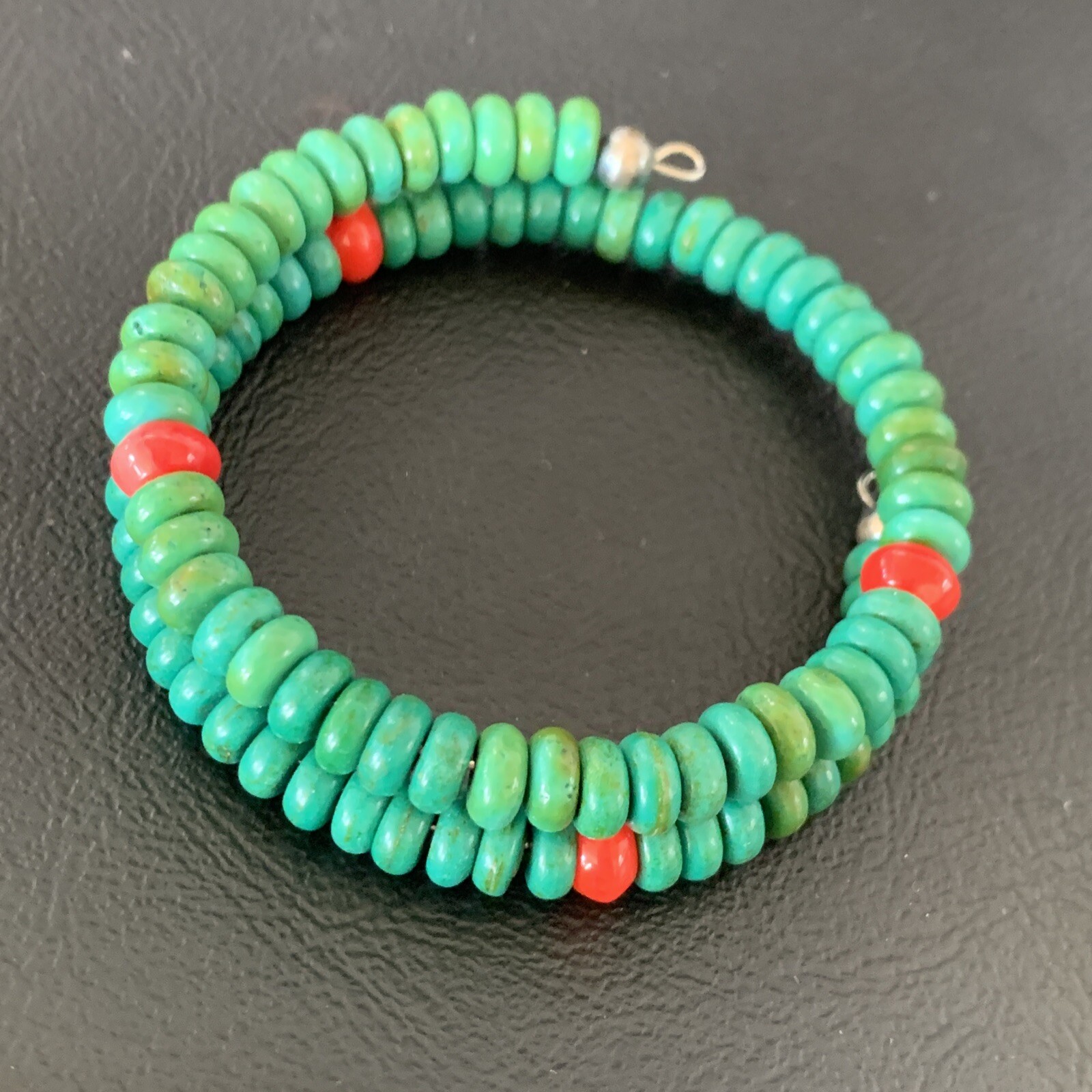Wrap Memory Wire Stainless Steel Navajo Coral Green Turquoise Bracelet 9″ 13313