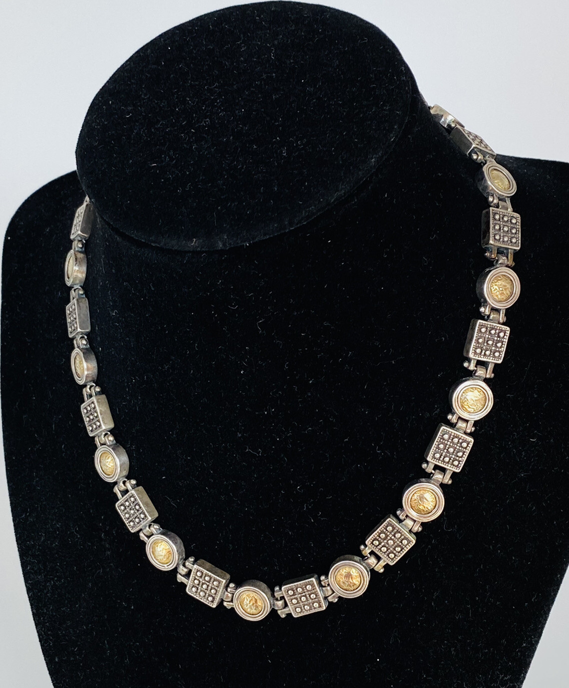 Vintage Anatoli Sterling Silver Round Square Link Chain Choker Necklace 45-Grams