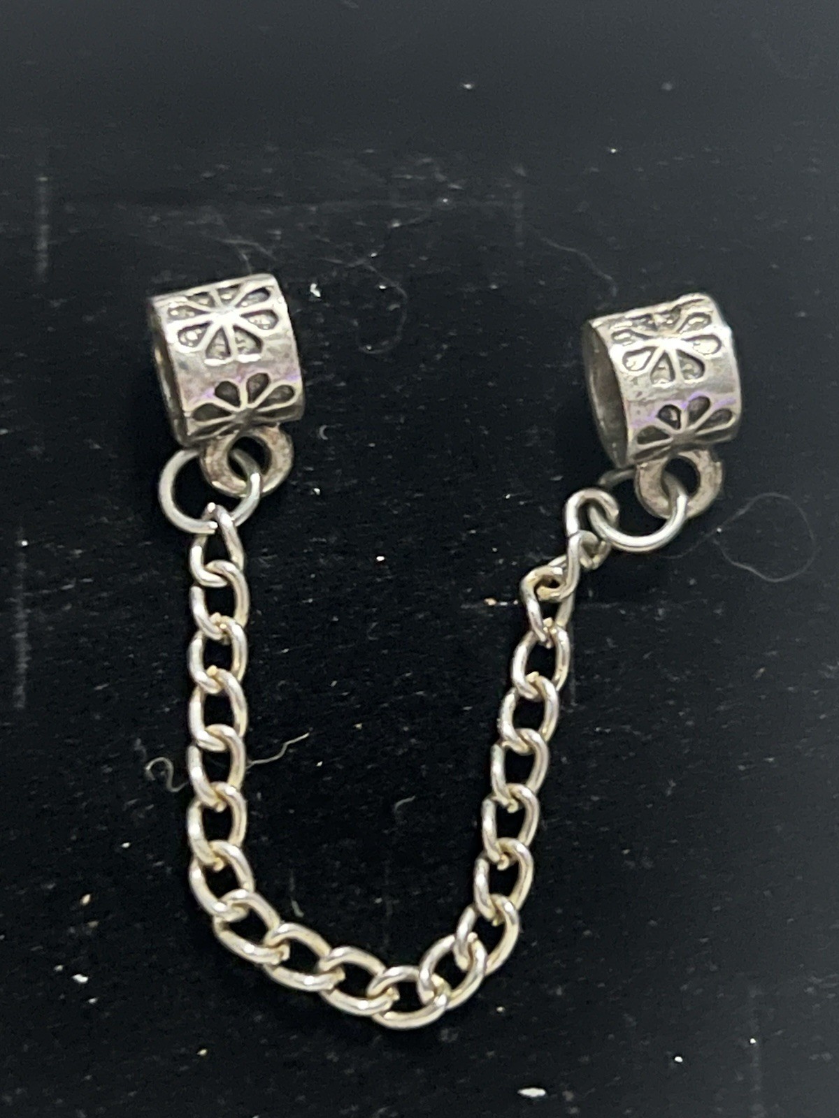 Silver Tone European Charm Safety Chain Floral Bracelet Connector