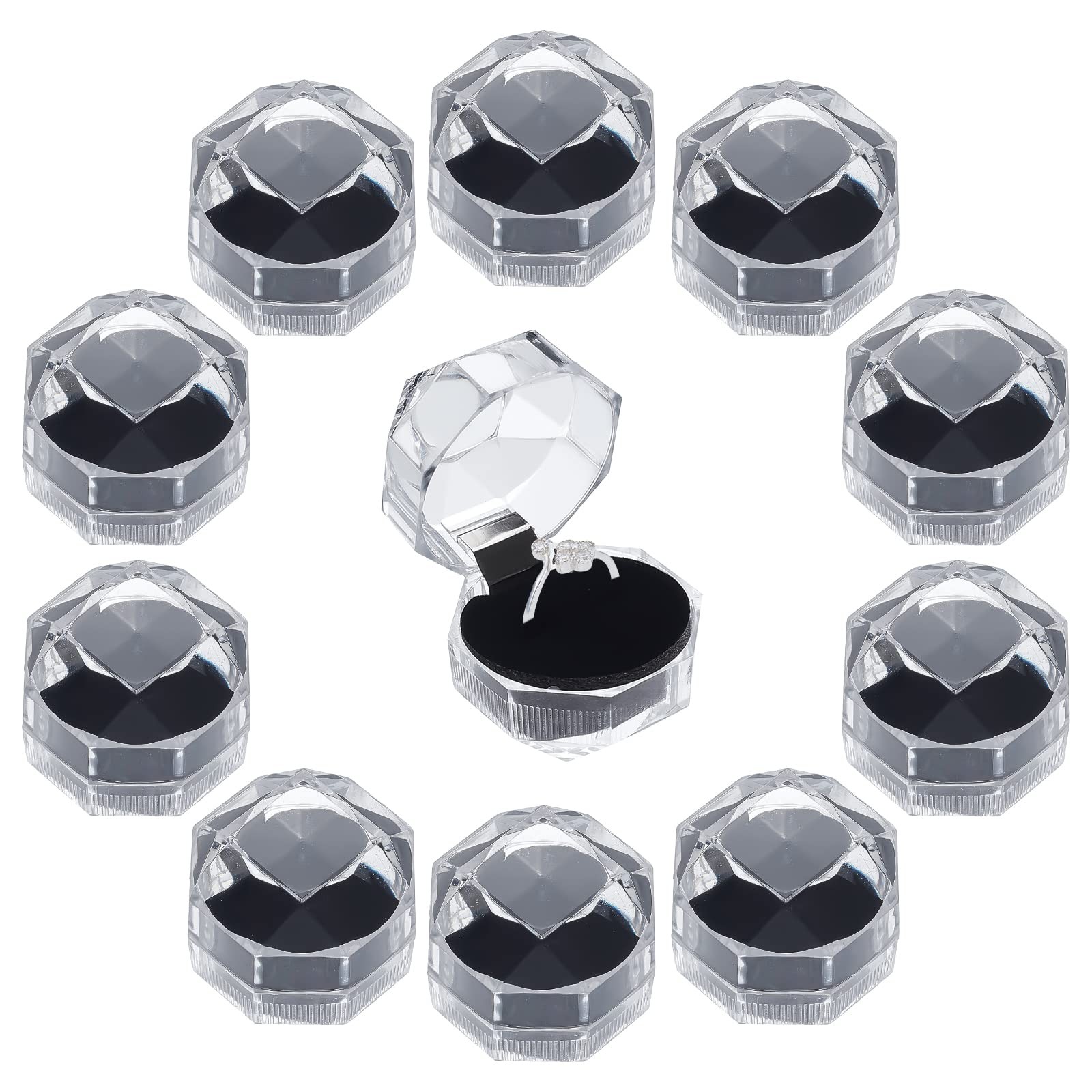 40Pcs Black Clear Plastic Ring Boxes Crystal Earrings Jewelry Storage Boxes D…