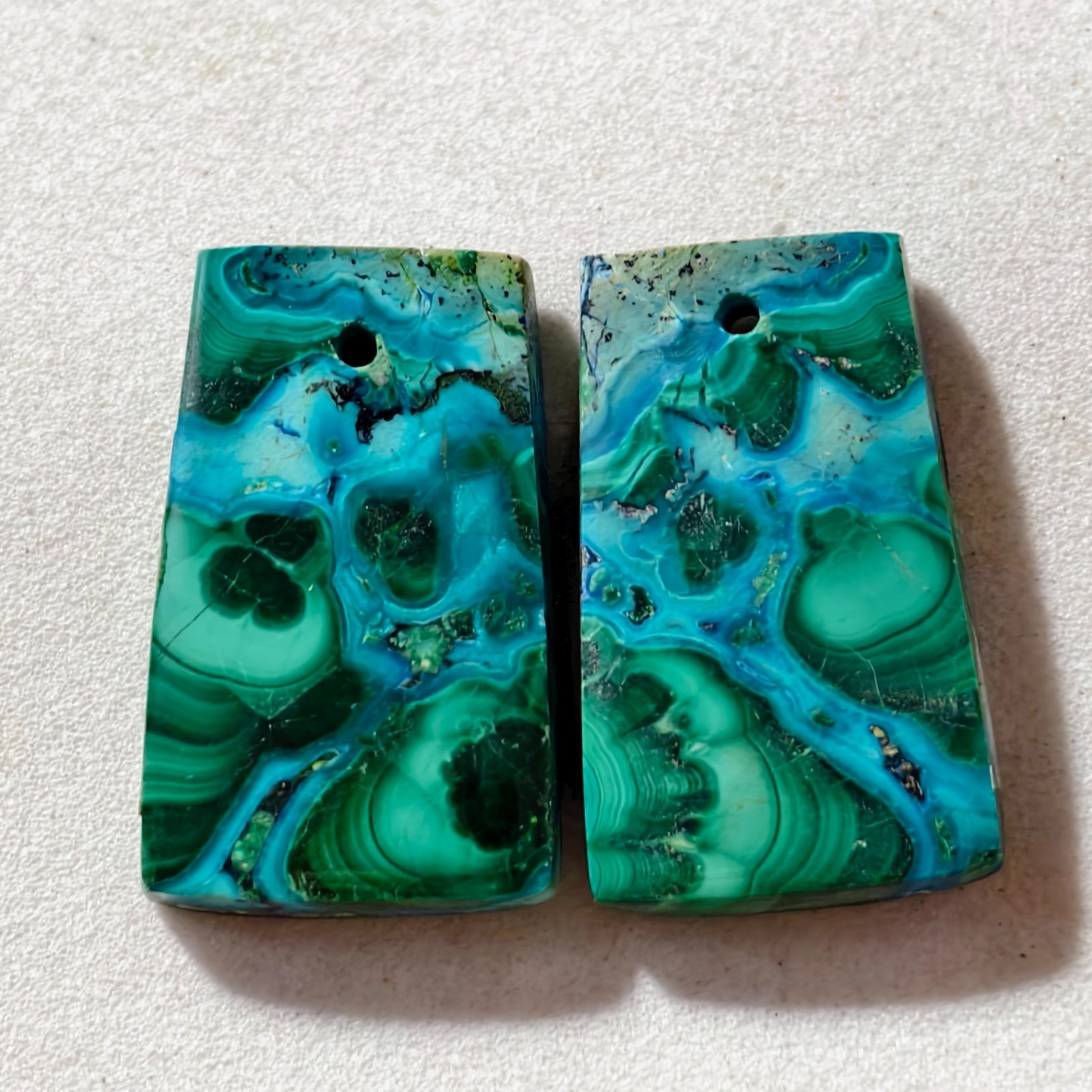30 Cts Natural Chrysocolla Malachite Drilled Pair Cabochon Gemstone 22 X 13.7 MM
