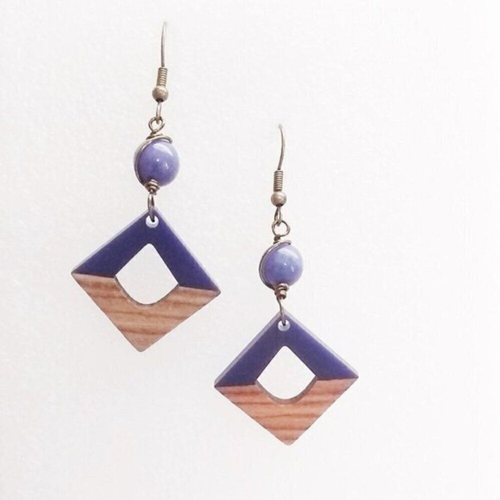 Purple Jasper Bead +Walnut Wood Resin Earrings