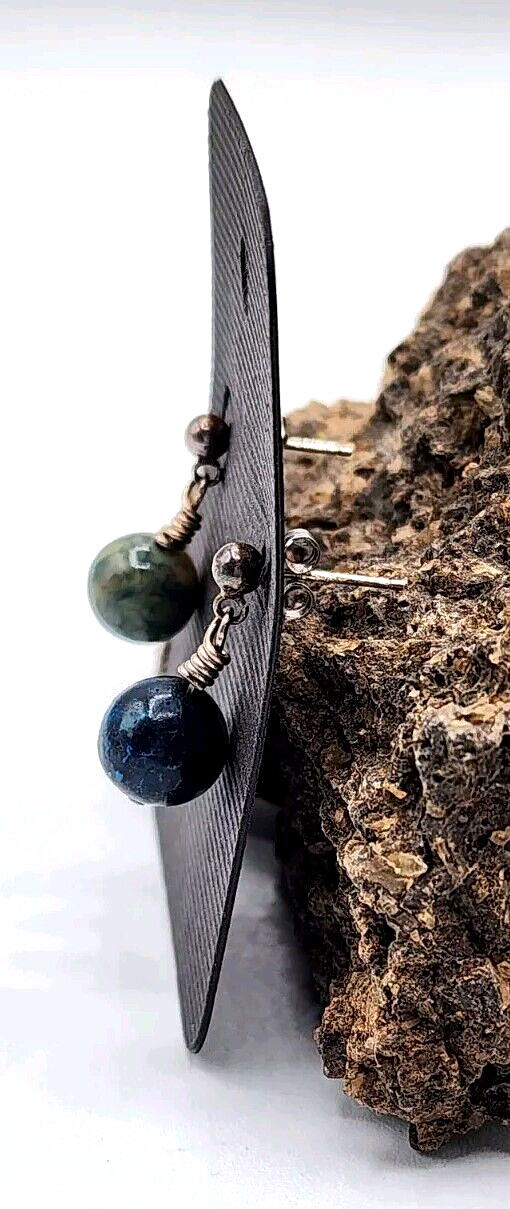 Blue Dyed Jasper Drop Earrings Stone Artisan Crafted Boho Beach Western Handmade