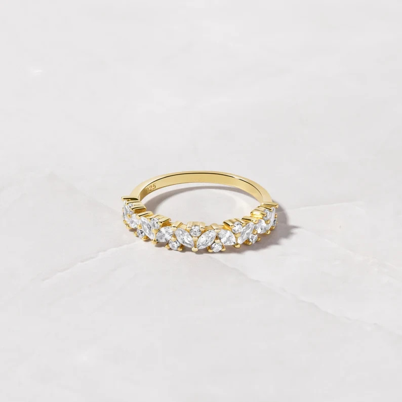 Multi Stone Ring, Diamond Wedding Band, Marquise Ring, Womens Gold Ring