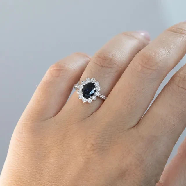3.94 Ct Oval Cut Natural Sapphire Diamond Engagement Ring 14K Solid White Gold 5