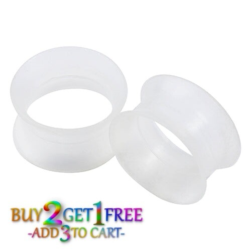 Pair 8g-40mm CLEAR GLOW SILICONE FLESH TUNNELS Double Flare Gauges Thin 1030
