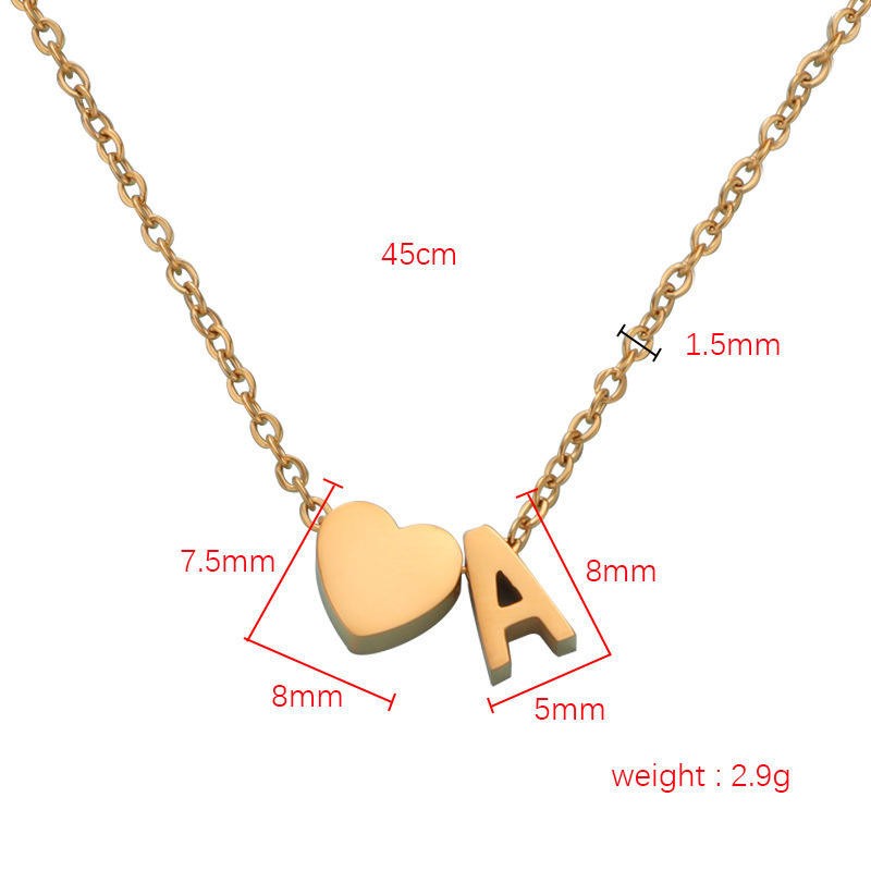 Tiny Heart Initial Necklace Gold, Silver or Rose Gold Letter Pendant Adj 18-20″