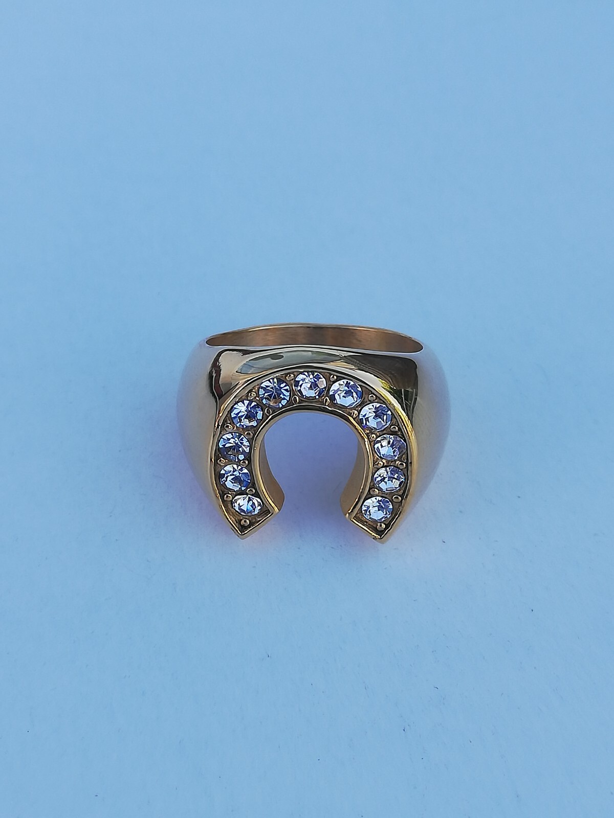 Horse Shoe Titanium Stainless Steel Gold Tone Biker Ring New Size 9,10,11