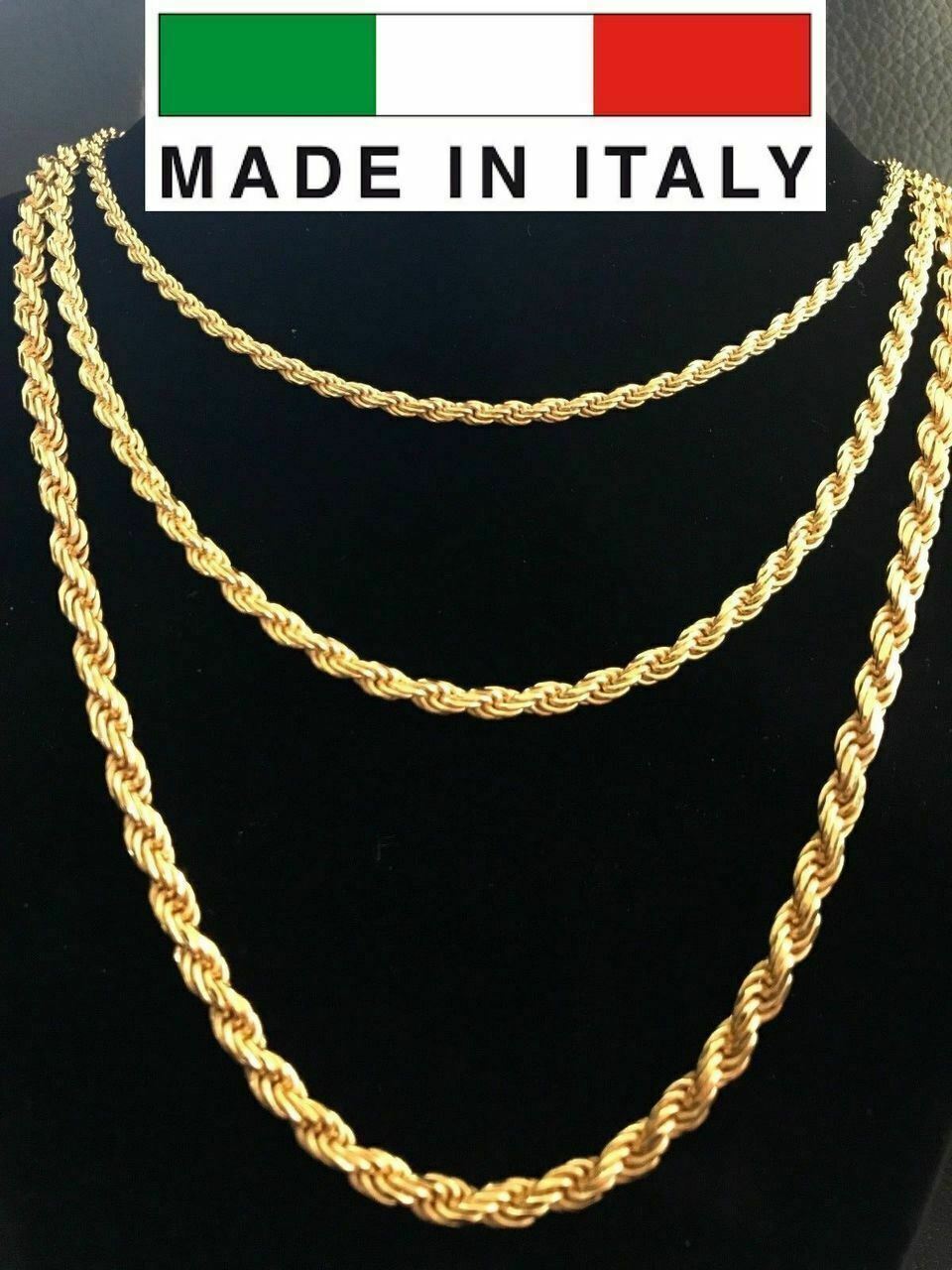 Cadena Estilo Cuerda Bañada En Oro De 14k Sobre Plata 925 Autentica Para Hombre