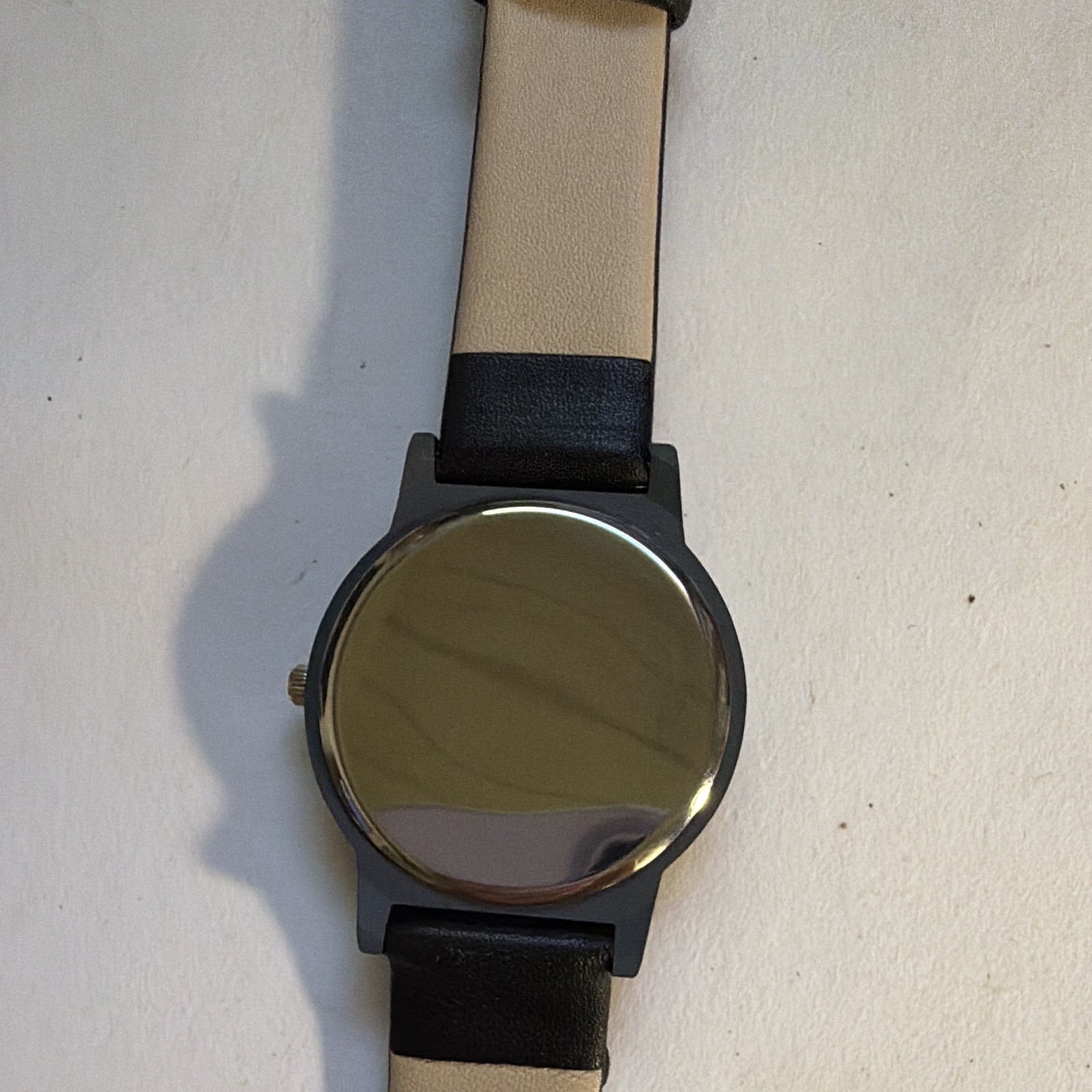 Black Analog Stick Figures Dial Watch 12-Hour Black Case Black Leather Strap