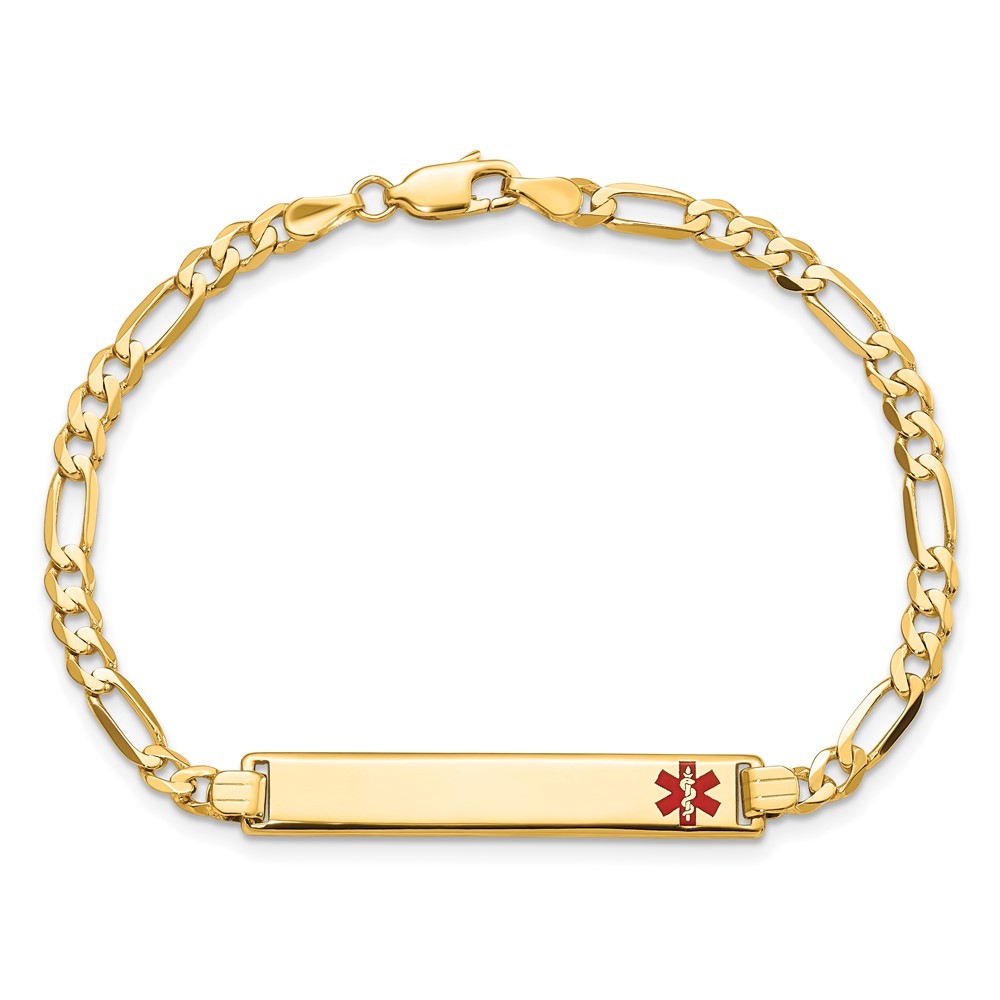 14K Yellow Gold Solid Chain 33x6mm Red Enamel Flat Figaro Link Bracelet 8″