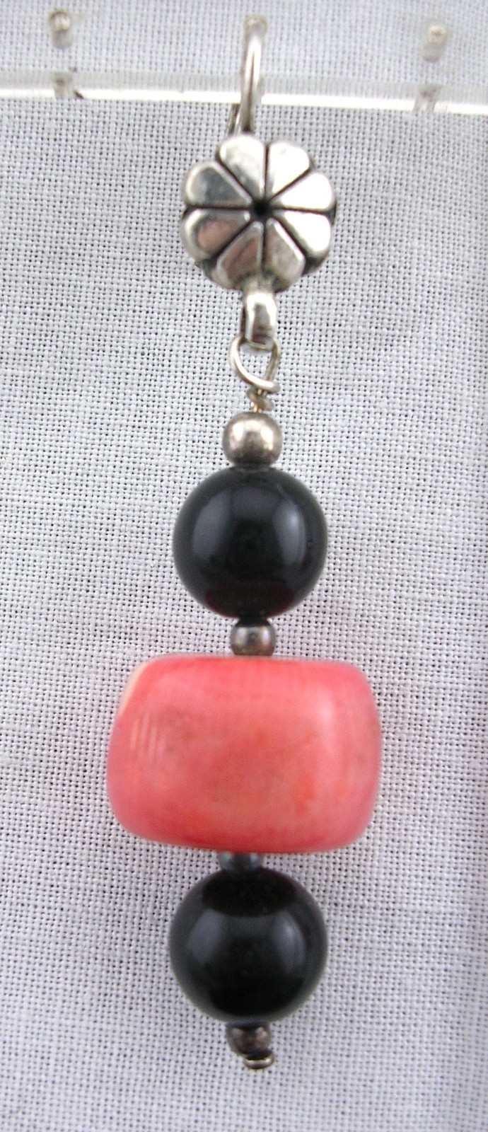VINTAGE RED AND BLACK CORAL SILVER NECKLACE AND EARRINGS