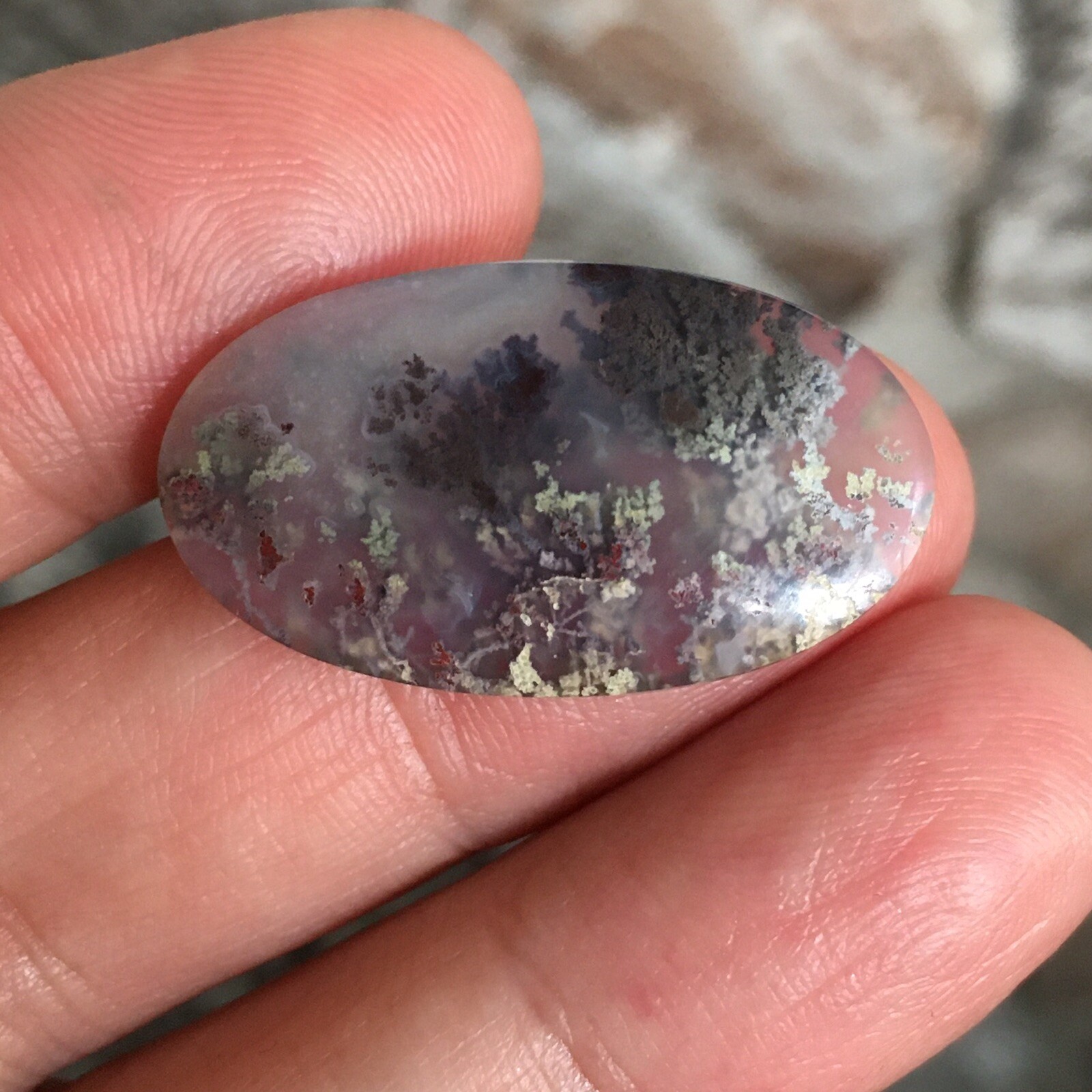 28.5x16x4.9mm Fine Garden Moss Agate Oval Cabochon Loose Picture Stone