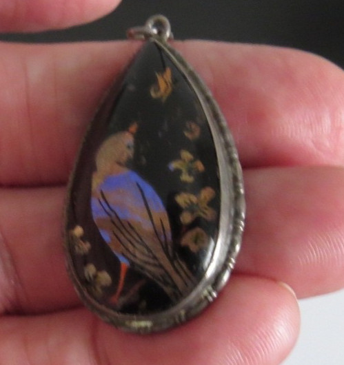 ENGLISH STERLING SILVER & BUTTERFLY WING PENDANT
