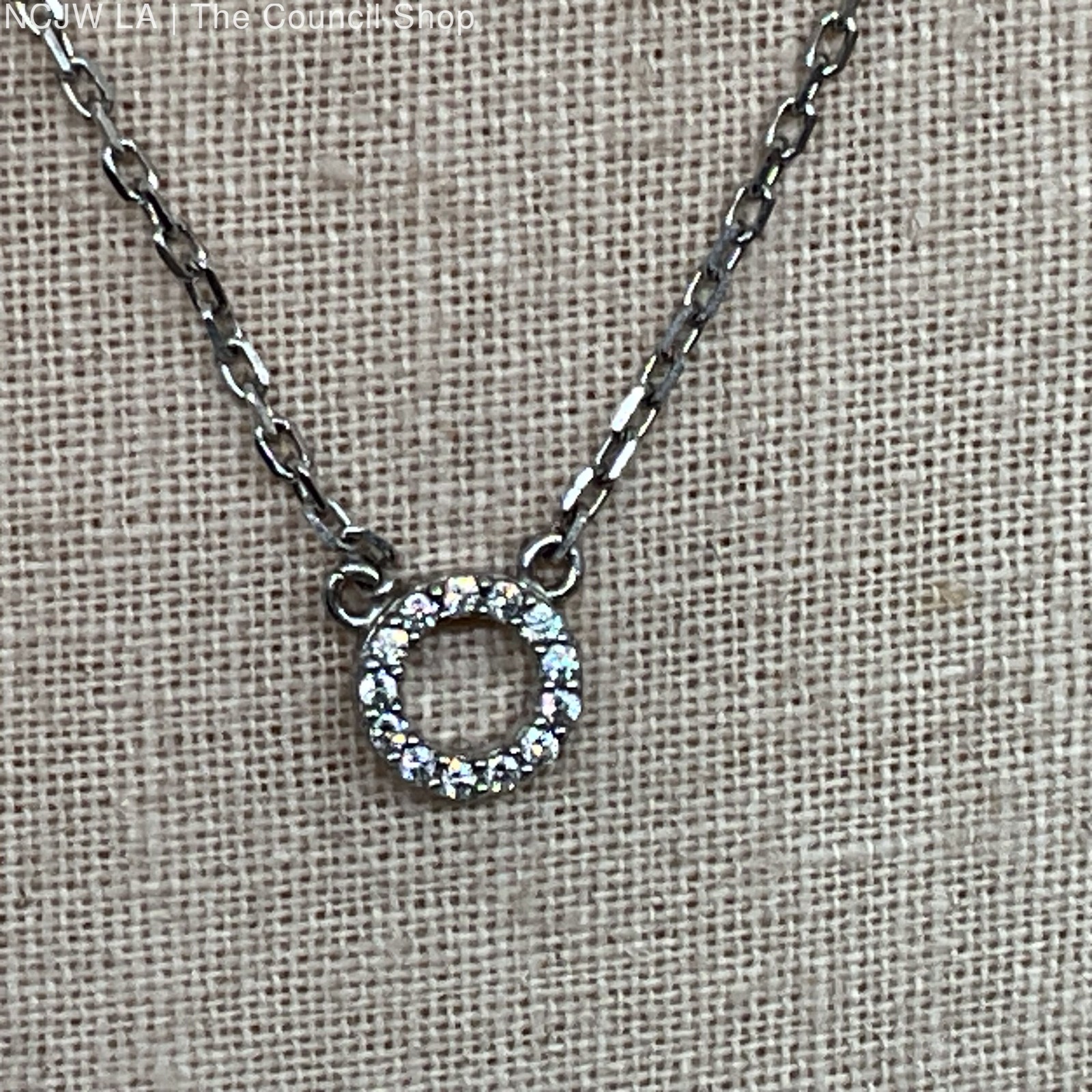 Sterling Silver Rhinestone Disc Pendant 18″ Chain Necklace- 2.56g