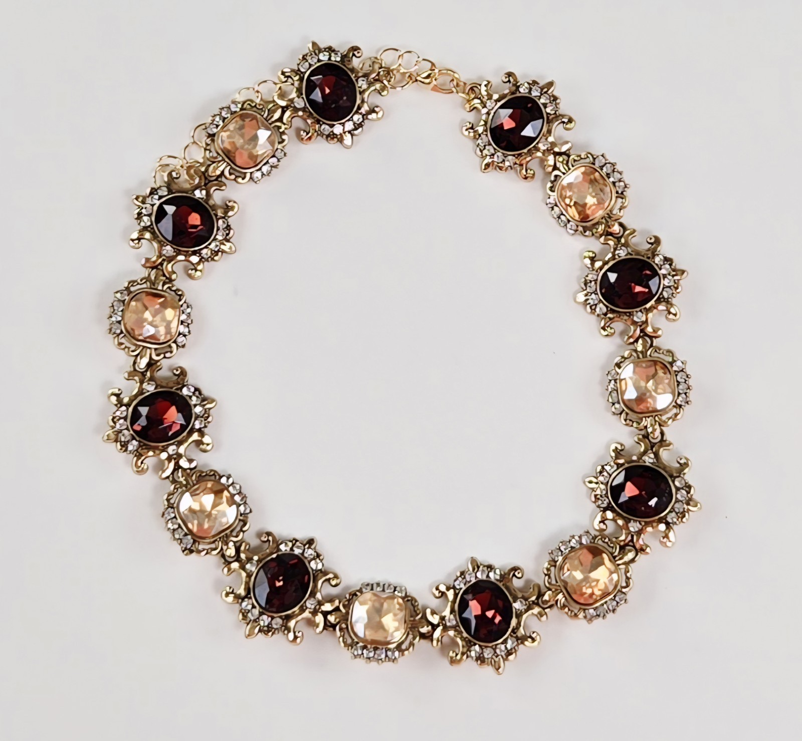 Simulated Chocolate Garnet & Aurora Borealis Rhinestone Choker Necklace 17″