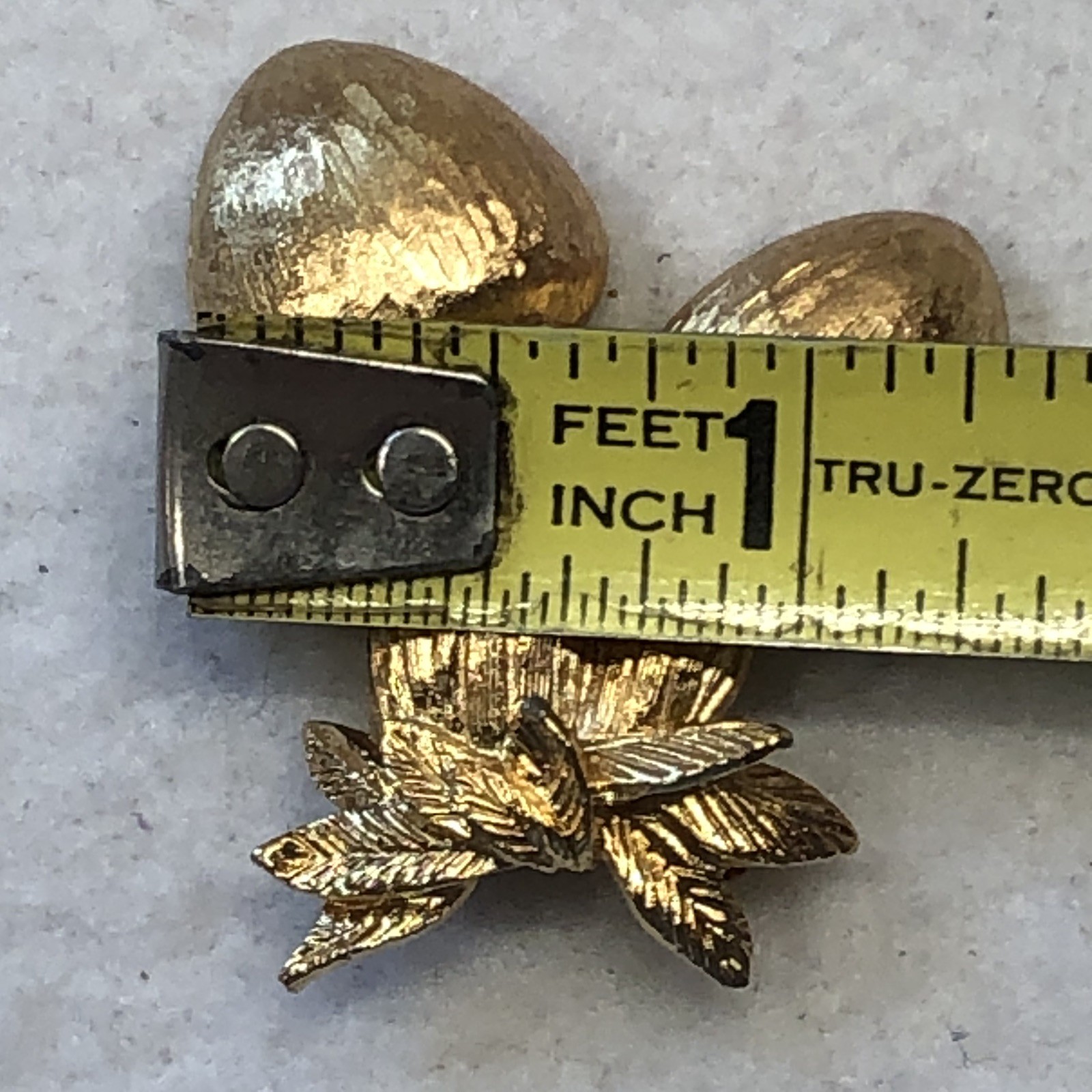 VTG Double Mushroom Signed Napier Satin Brushed Gold Tone Pin Brooch 1970s BOHO