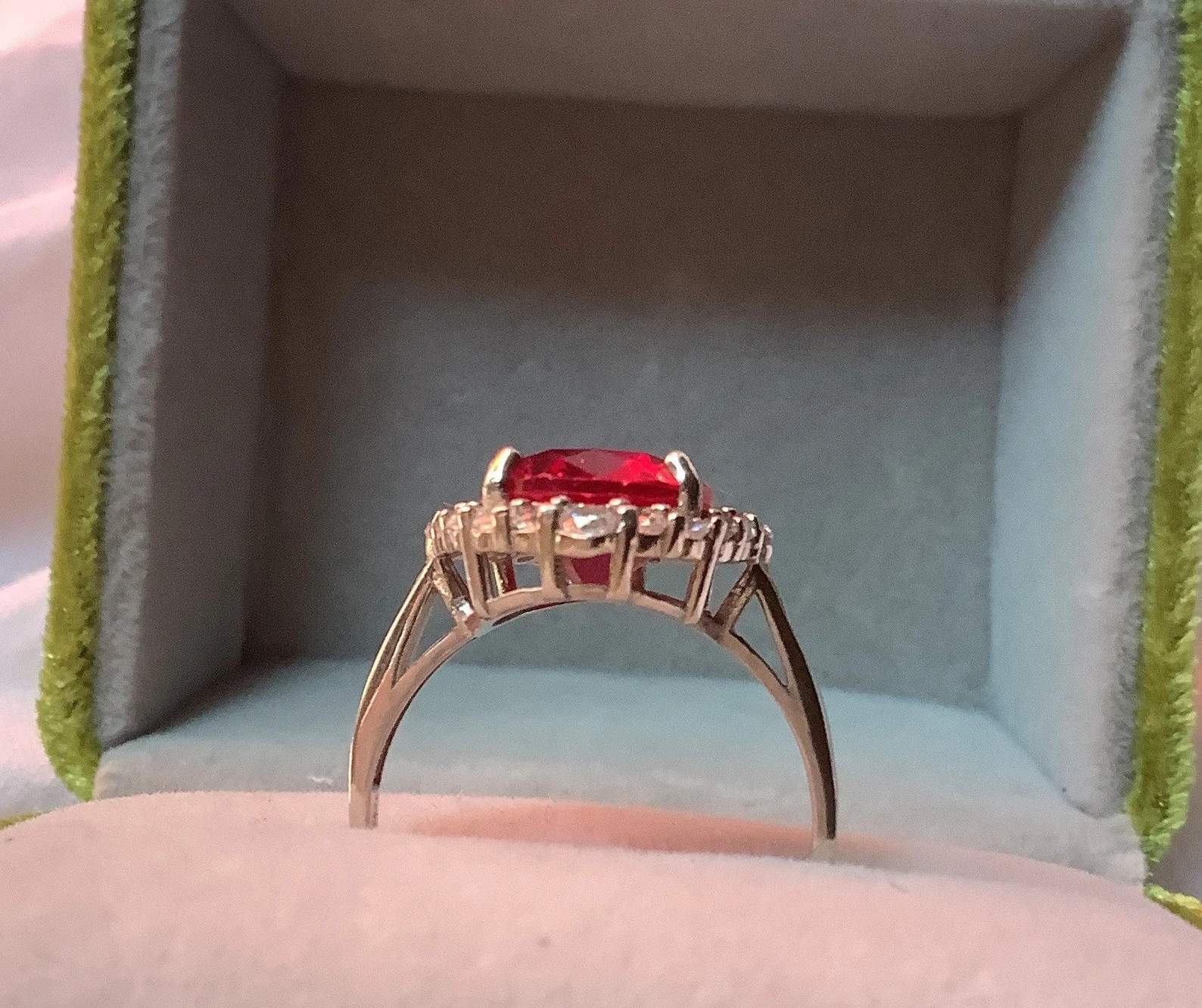 3.45 Ct Oval Cut Natural Ruby Diamond Bday Ring 14K White Gold Size 7