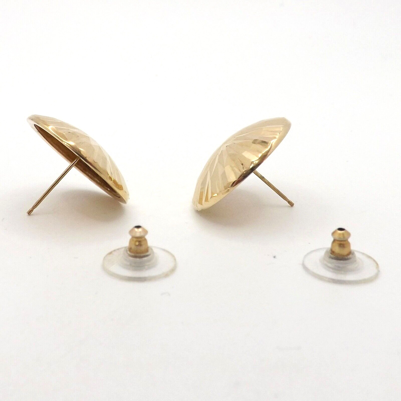 14k Gold Circle Disc Button Earrings Diamond Cut Disco Ball Sparkly