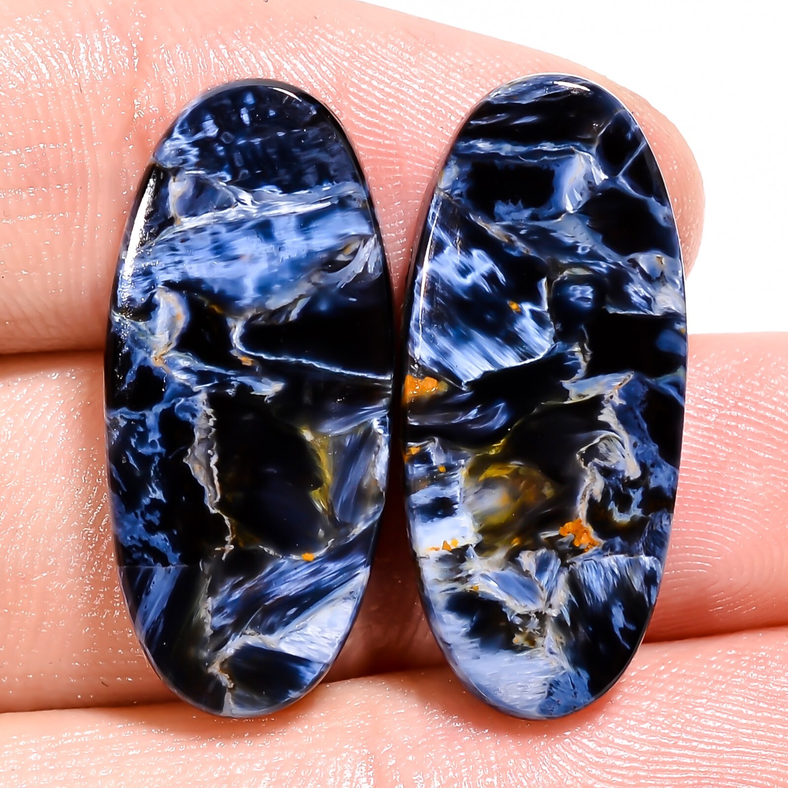 Cabochon Oval 23.65CT 100%Natural Gray Pietersite Match Pair 12x26x4mm Gemstone