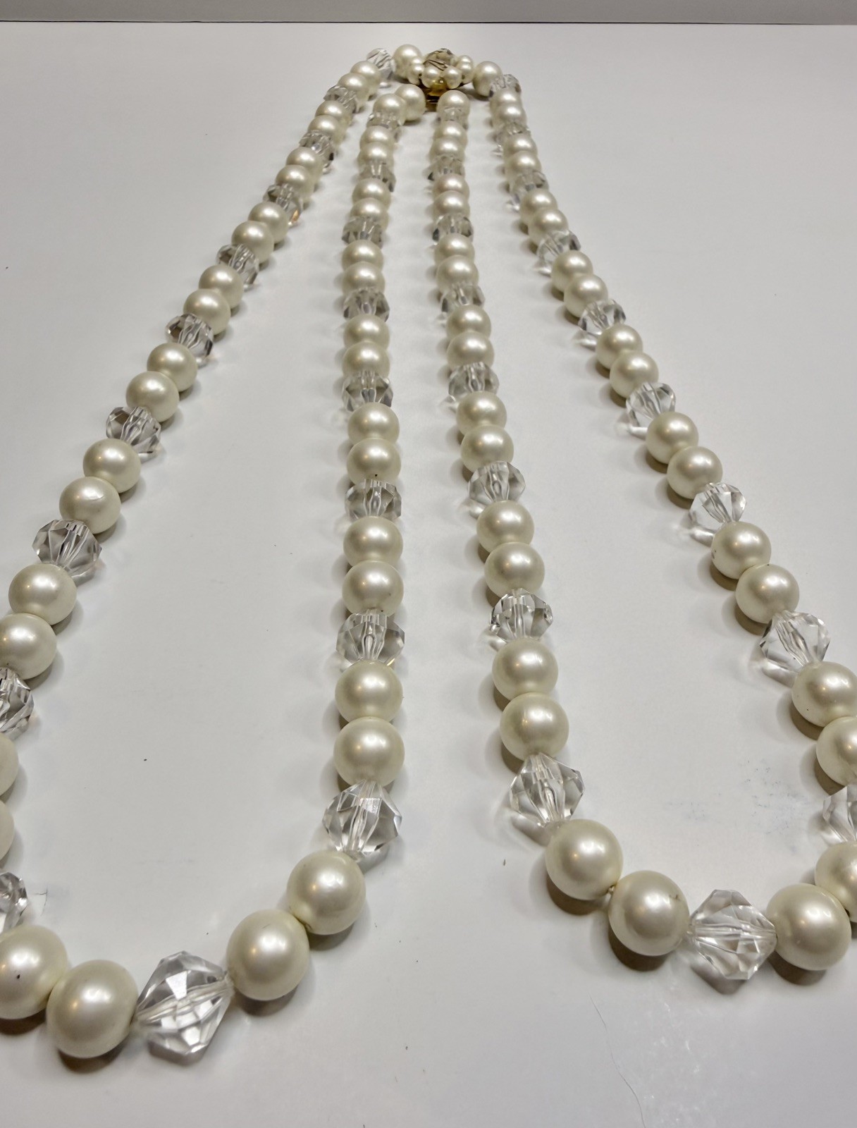 Vintage Marvella Cream Faux Pearl ⚪️Crystal Bead Multi Strand Necklace Marked✨