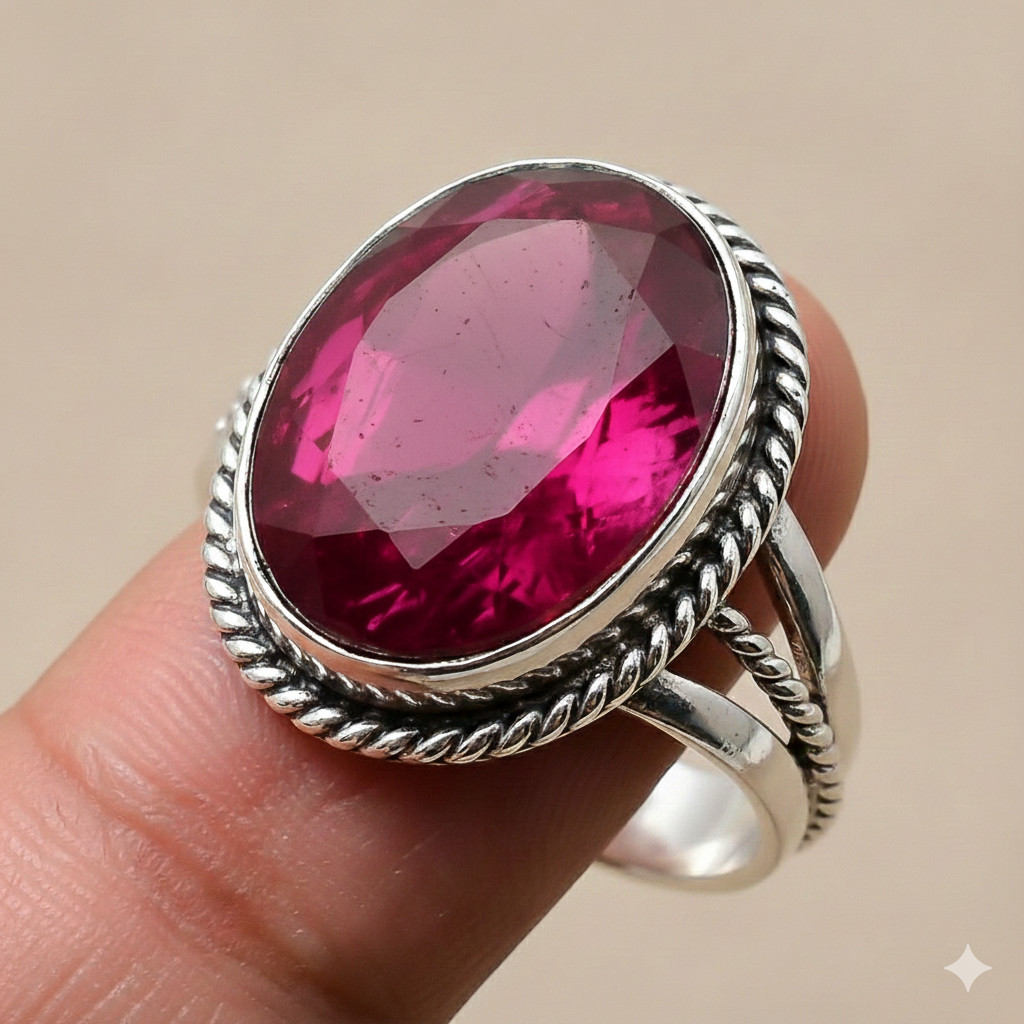Pink Rubellite Gemstone 925 Sterling Silver Jewelry All Size Ring For Gift