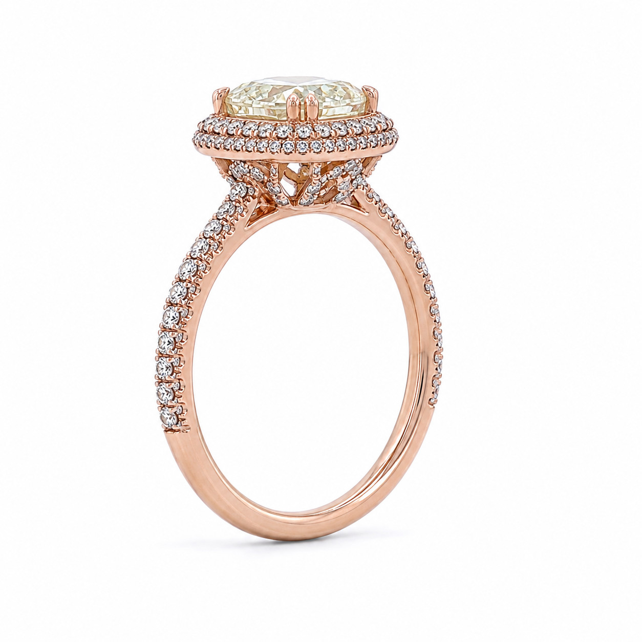 4.90ct Natural Cushion Diamond Halo Ring 18K Rose Gold