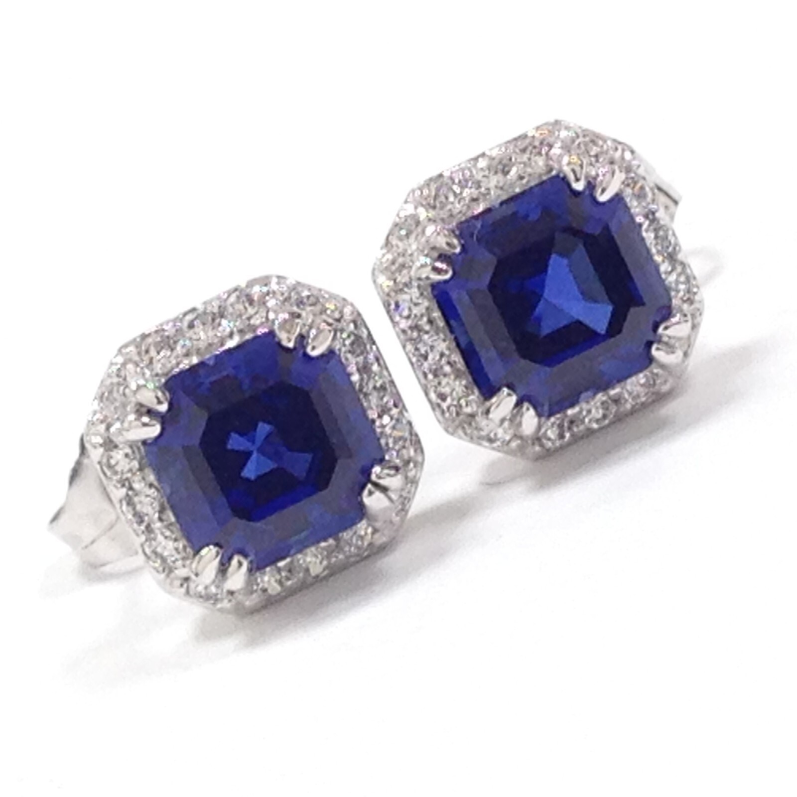 Fuzion Creations Fc Sterling Blue CZ Stone 8.6mm Square Stud Earrings Jewelry