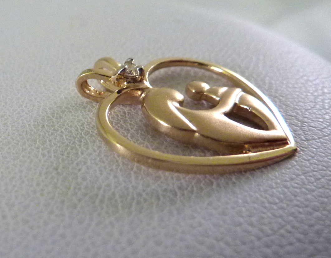 1OK yg Mother Child Heart Pendantopen work- Family Love1.6g 5/8″ I-1521