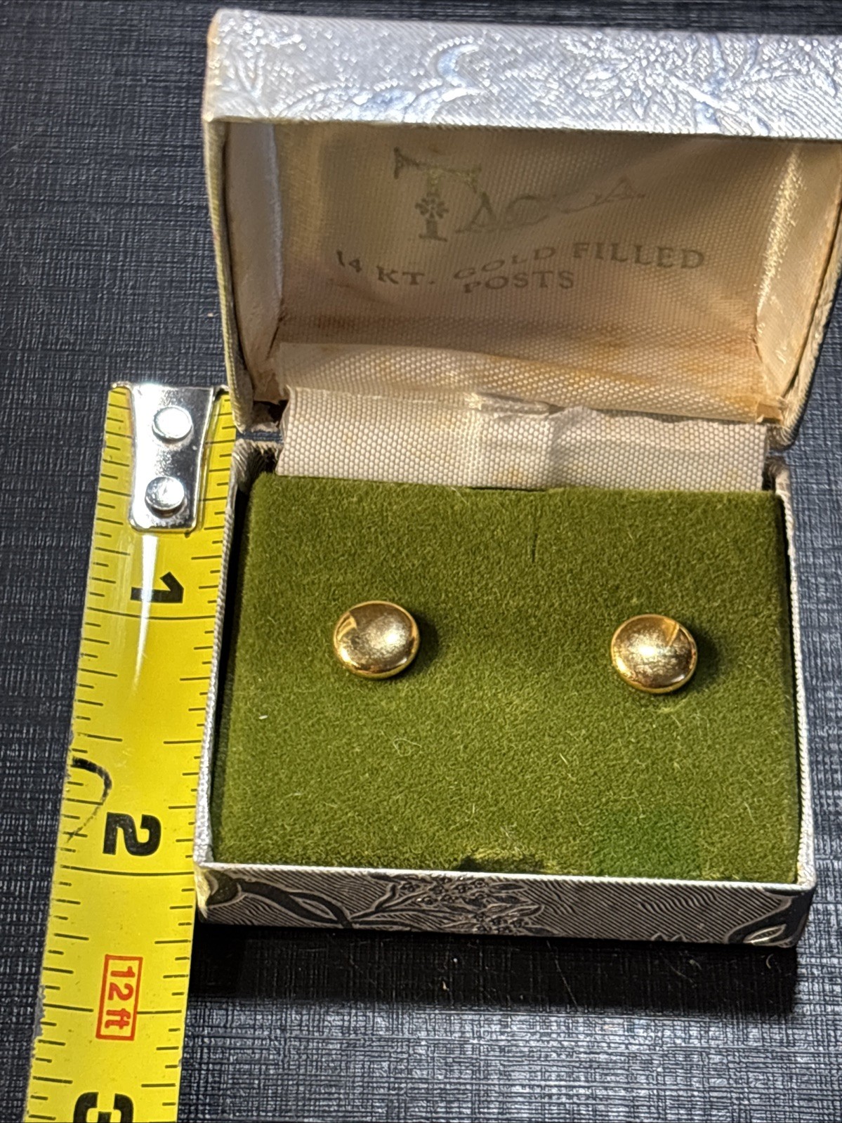 Tacoa Vintage 14 Karat Gold Filled 5mm Flat Round Stud Earrings In Box Check Pic