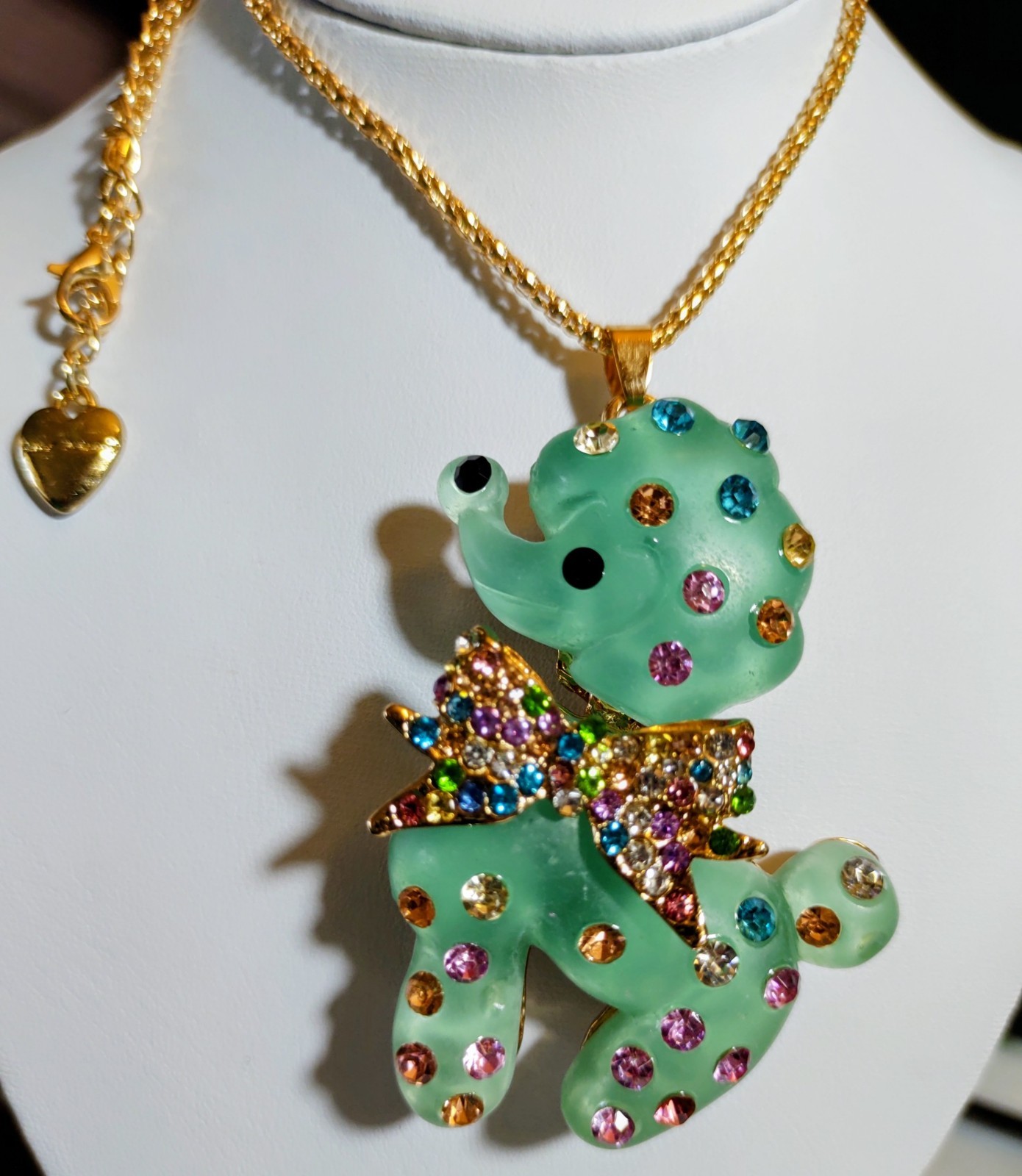 New Item! Betsey Johnson Blue Rhinestone Poodle & Bow Necklace