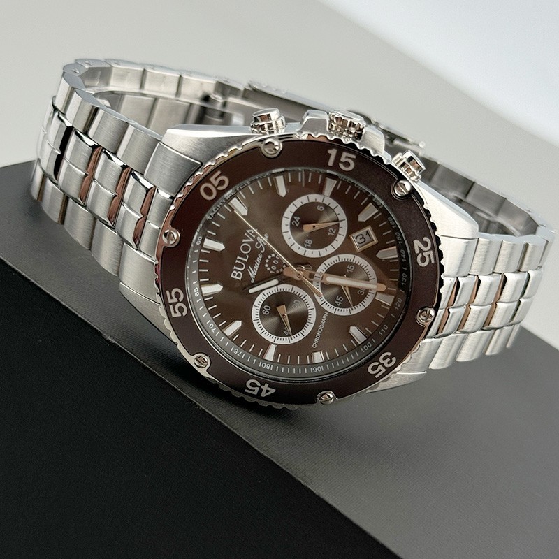 Bulova 98B401 Marine Star Gray Dial Silver Band Quartz Calendar Men’s Watch