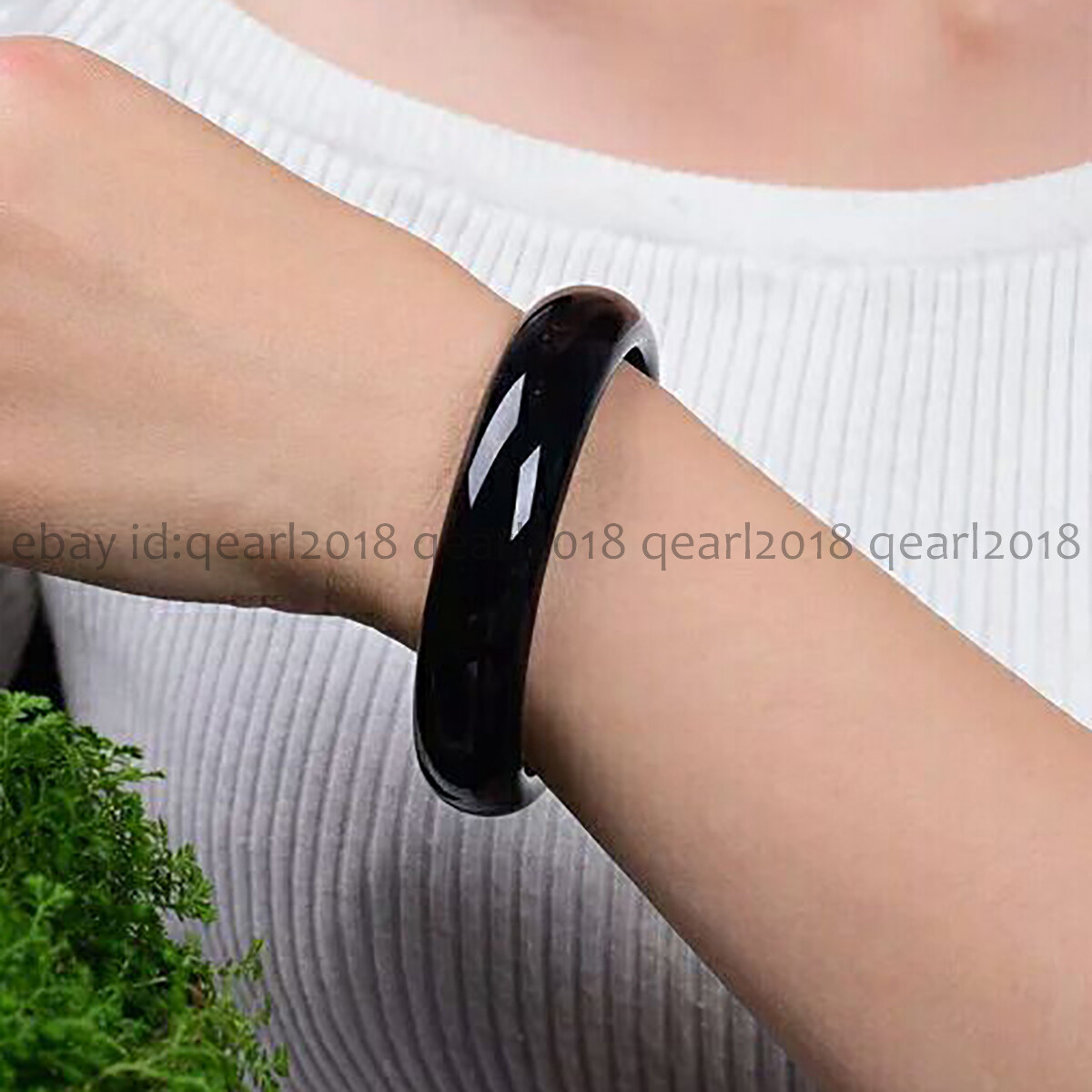 Natural Black Agate Gemstone Traditional Bangle Bracelet 56-64mm Women Jewelry