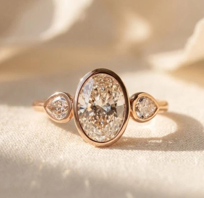 2.5CT Oval Cut CZ Three Stone Bezel Engagement Ring 925 Sterling Silver Promise