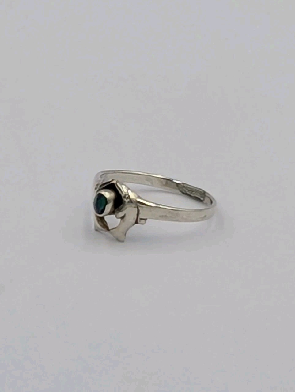 Peter Stone PSCL Vtg Sterling Silver Oval Azurite Double Dolphin 925 Ring Sz 7.5