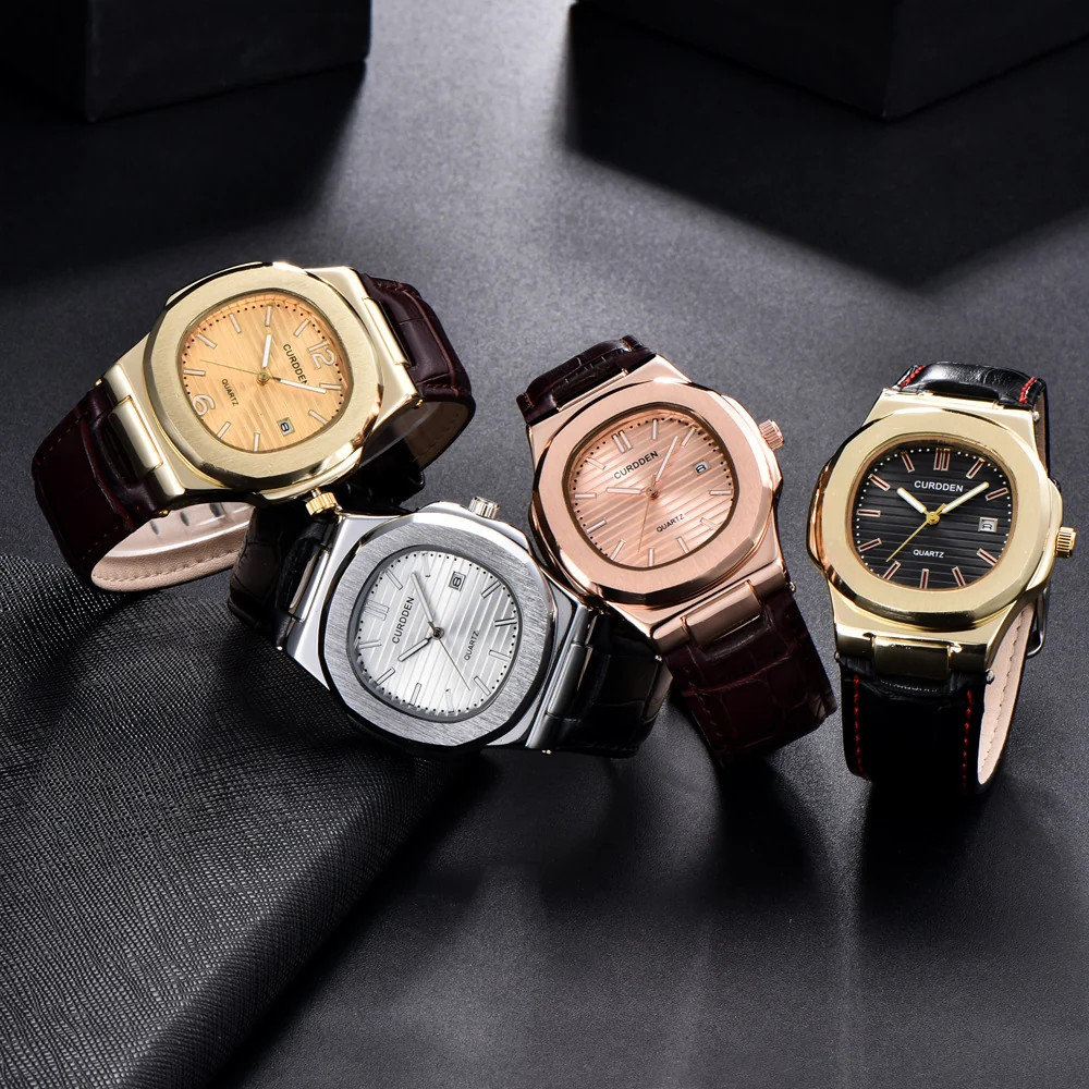 Mens Square Dial Analog Quartz Watch With Leather Look Strap Not Water