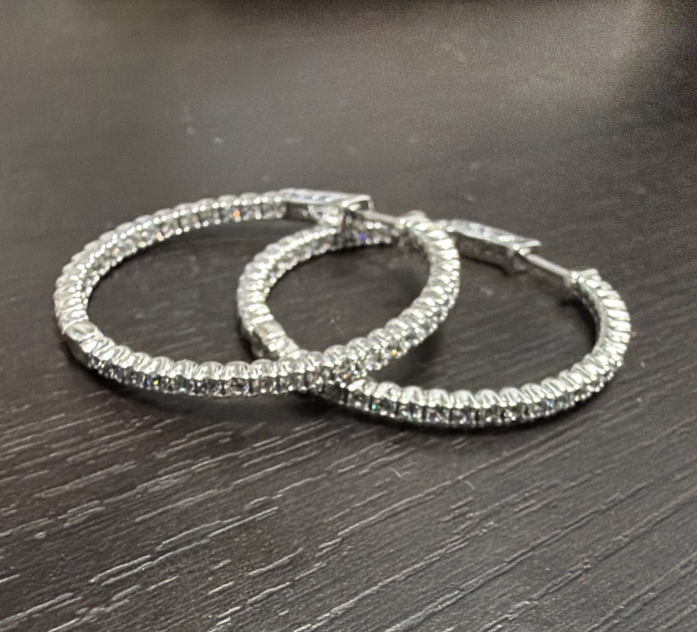 8G 925 Sterling Silver CZ Tennis Hoop Earrings Rhodium Plated – Brand New