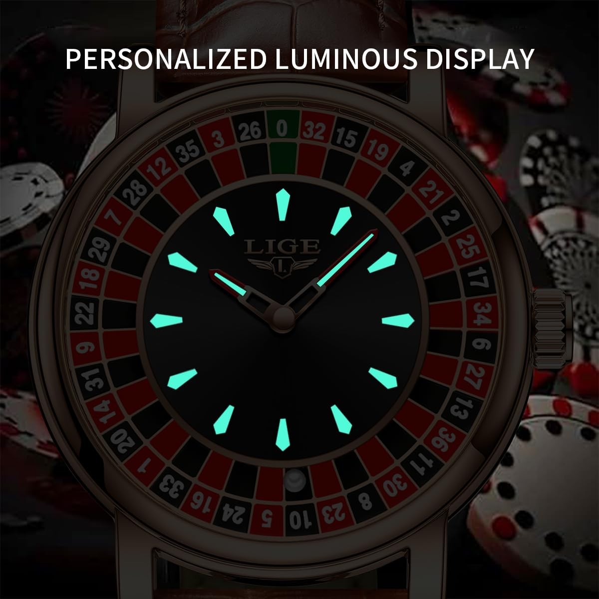 SACOSDING Roulette Wheel Watch Men Ball Waterproof Rose Gold Quartz