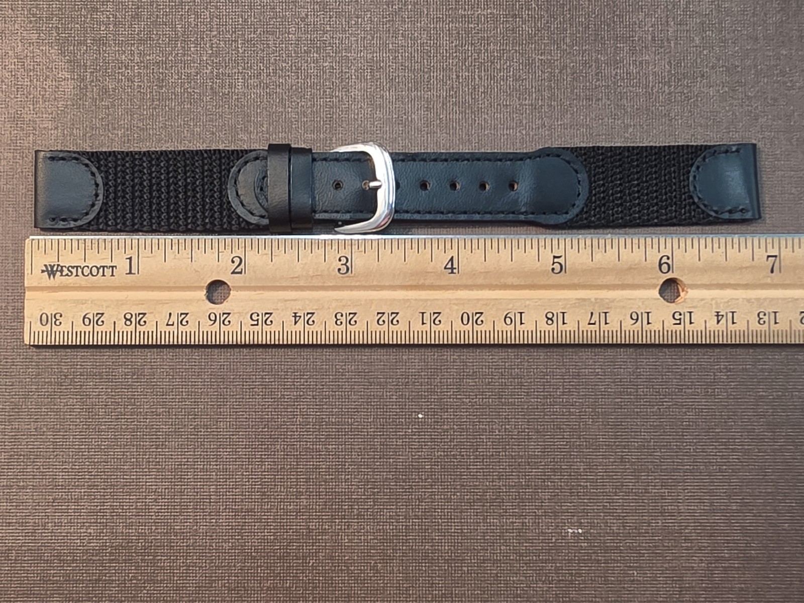 Vintage NOS Swiss Army Style 18mm Black Stitched Leather & Nylon Watch Band