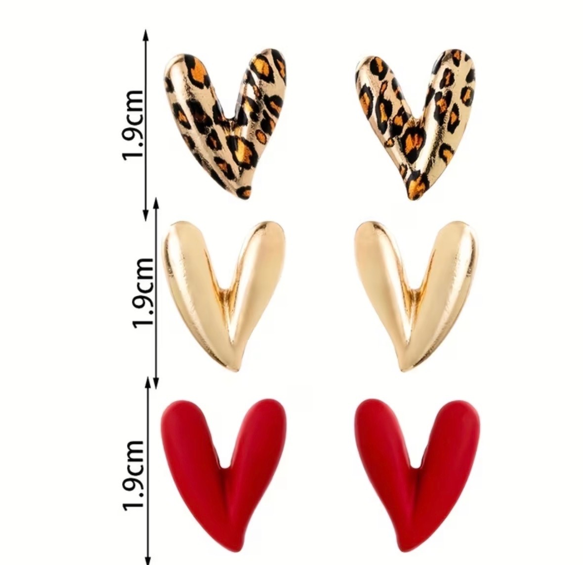6pc Leopard Print Heart Stud Red Earrings Set Multicolor Women’s Fashion Y12