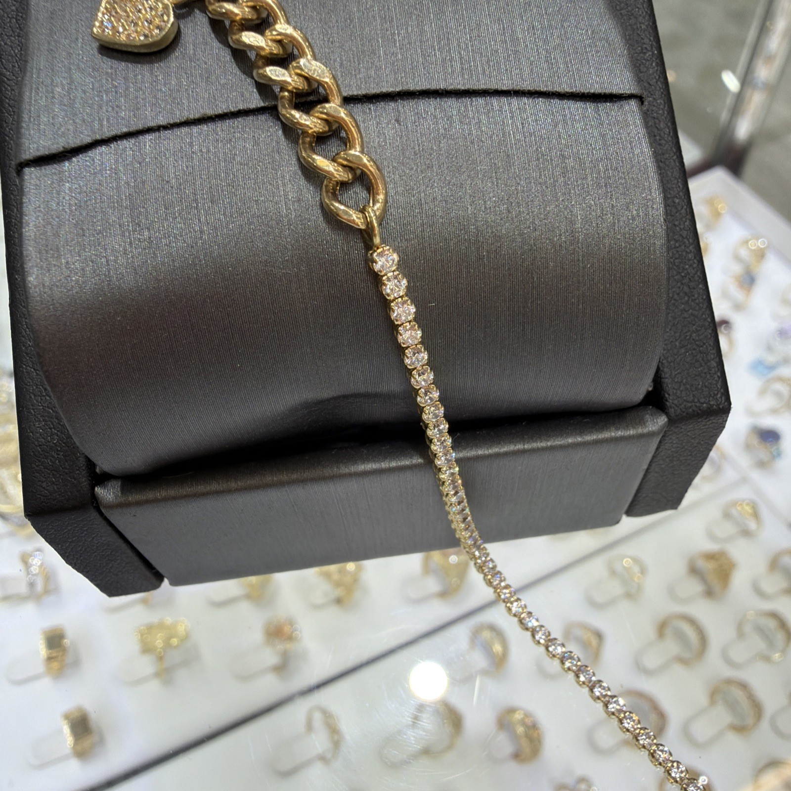 14 K Real Yellow Gold Anklets With Cubic Zirconia 10 Inches